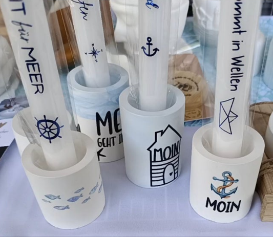 Kerzenhalter aus Keraflott – Blau-Marmoriert
